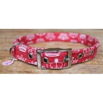 Crowns on Red Fabric Dog Collar