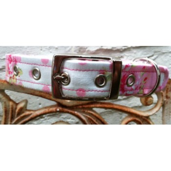 Pink Spots and Roses Fabric Dog Collar