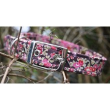 Red Blossom on Brown Fabric Dog Collar