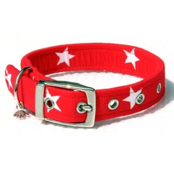Red with White Stars Fabric Dog Collar