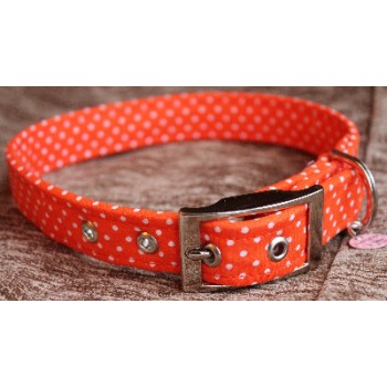 Small Polka Dots on Orange Fabric Dog Collar