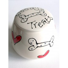 Personalised Dog Treat Jar with Hearts and Bones