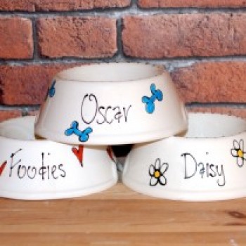 Personalised Ceramic Slanted Whimsical Dog Bowls